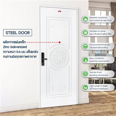 ประตูภายนอกเหล็ก เจาะลูกบิด PROFESSIONAL DOOR I2W 89.2x199.4 ซม. สีขาว_3