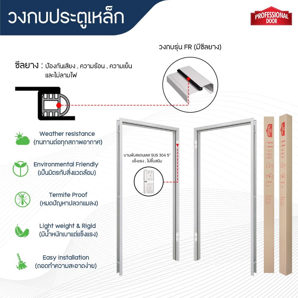 วงกบประตูเหล็ก PROFESSIONAL DOOR FR2RC 96.4x203.5 ซม. สีครีม