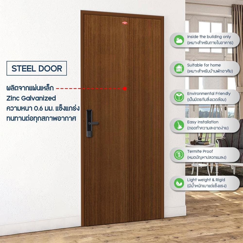 ชุดประตูภายในเหล็ก เจาะลูกบิด PROFESSIONAL DOOR FR2RBW+D238 96.4x203.5 ซม. สีน้ำตาล