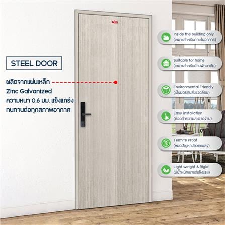 ชุดประตูภายในเหล็ก เจาะลูกบิด PROFESSIONAL DOOR FR1RG+D141 86.4x203.5 ซม. สีเทา_4