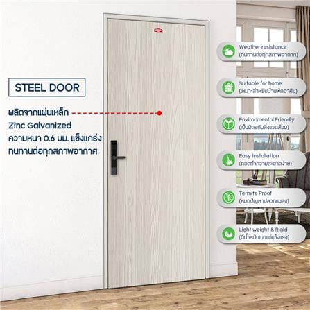 ชุดประตูเหล็ก เจาะลูกบิด PROFESSIONAL DOOR FR1RC+WD1C PF 86.4x203.5 ซม. สีครีม_4
