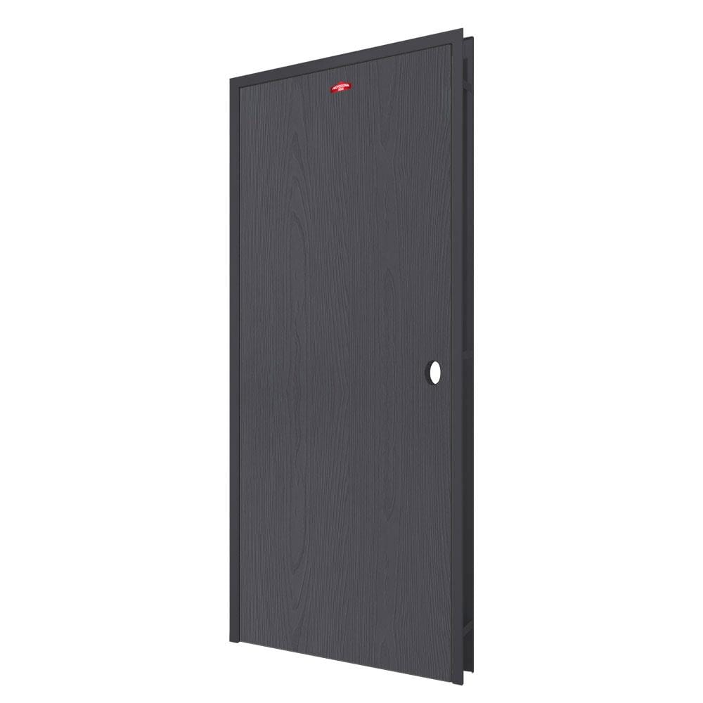 ชุดประตูเหล็ก เจาะลูกบิด PROFESSIONAL DOOR FR2RBK+WD2BK 96.4x203.5 ซม. สีเทาเม็ดทราย