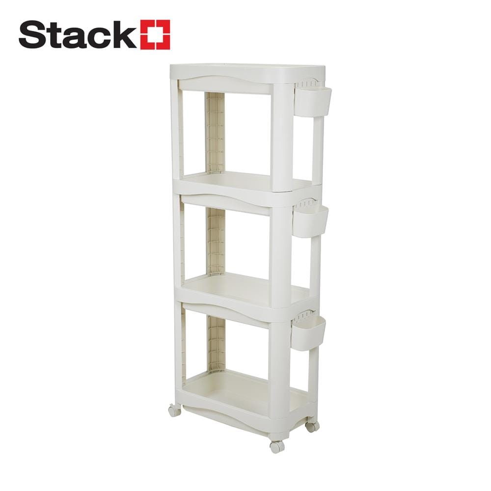 ชั้นพลาสติก 4 ชั้นพร้อมล้อ STACKO DREMI 52x30x132 ซม. สีขาว