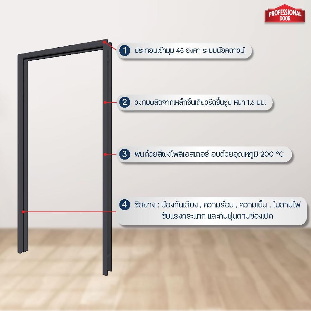 วงกบประตูเหล็ก PROFESSIONAL DOOR FR2LBK 96.4x203.5 ซม. สีเทาเม็ดทราย