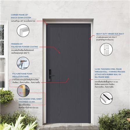 ประตูภายนอกเหล็ก เจาะลูกบิด PROFESSIONAL DOOR WD2BK 89.2x199.4 ซม. สีเทาเม็ดทราย_5