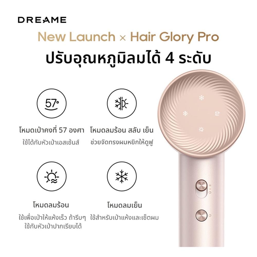 ไดร์เป่าผม DREAME HAIR GLORY PRO 1600 วัตต์ สีชมพู