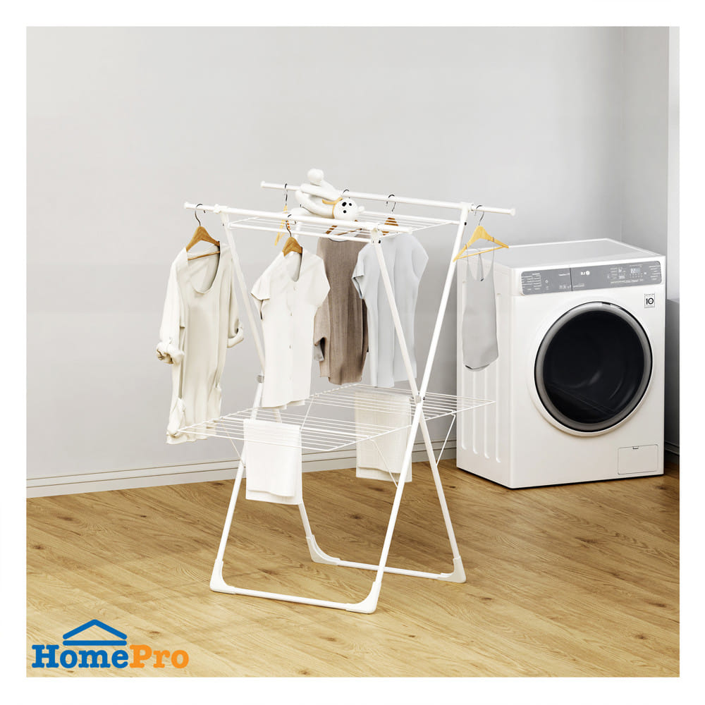 ราวพาดผ้า 2 ชั้นพับได้ PLIM ALBA 120x106x125ซม. สีขาว