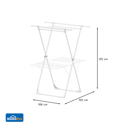 ราวพาดผ้า 2 ชั้นพับได้ PLIM ALBA 120x106x125ซม. สีขาว_7