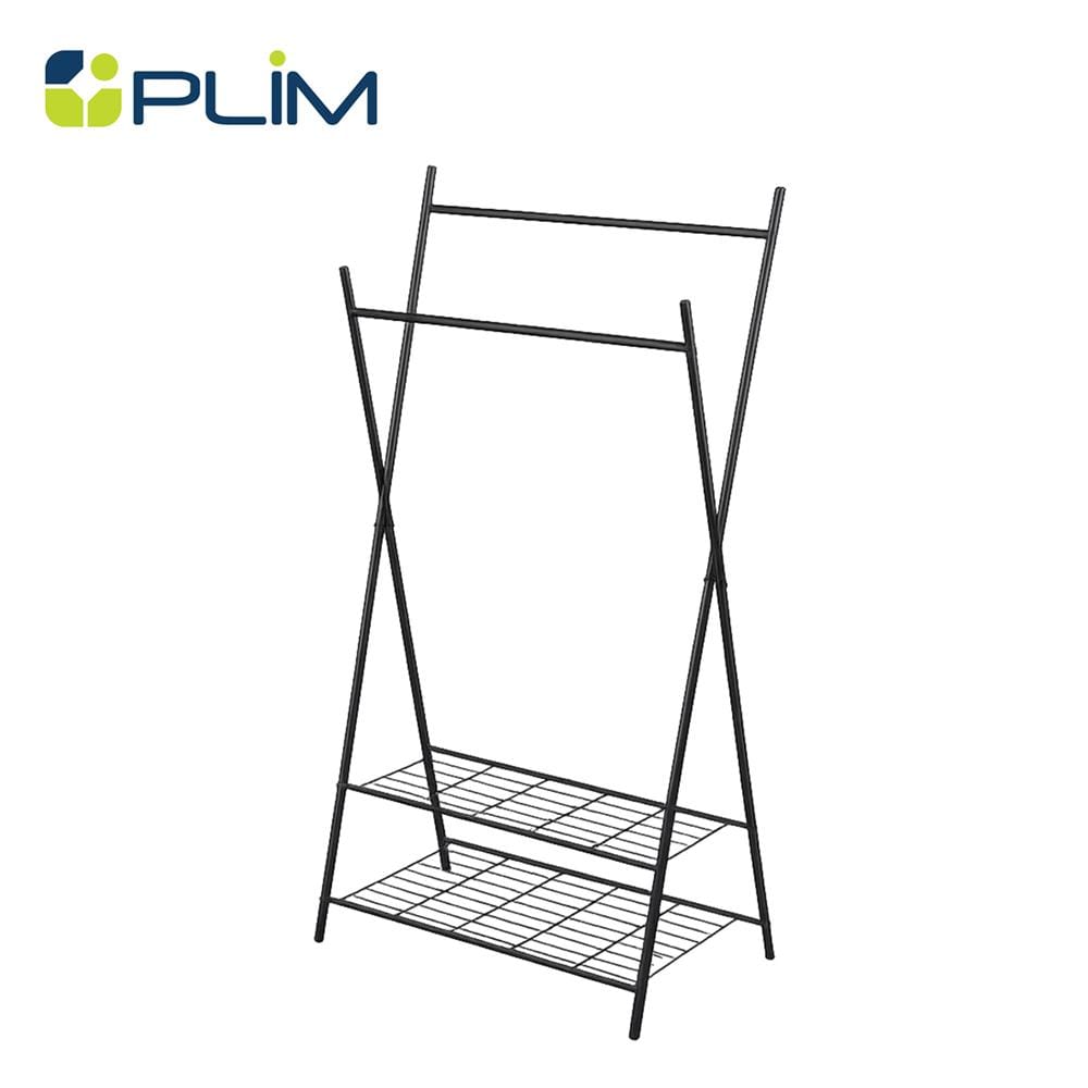 ราวแขวนผ้าขาไขว้และชั้นวางของ 2 ชั้น PLIM LINE 82 ซม. สีดำ_1