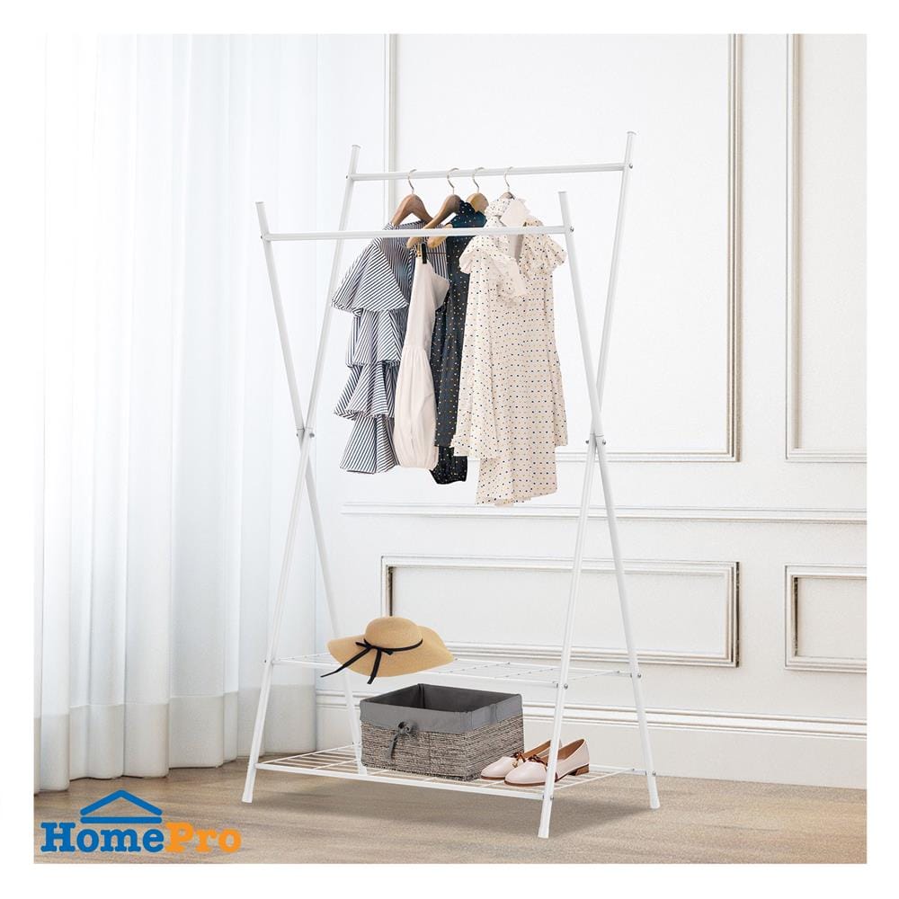 ราวแขวนผ้าขาไขว้พร้อมชั้นวางของ 2 ชั้น 82 ซม. PLIM LINE สีขาว