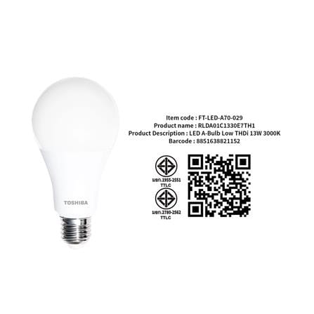 หลอด LED TOSHIBA A70 LOW THDI 13 วัตต์ WARM WHITE E27_2