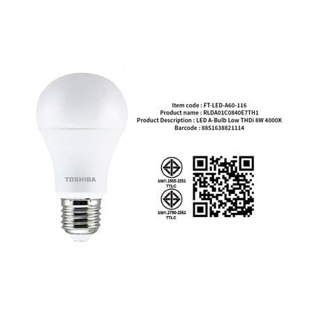 หลอด LED TOSHIBA A60 LOW THDI 8 วัตต์ COOL WHITE E27_2