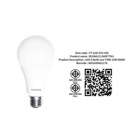 หลอด LED TOSHIBA A70 LOW THDI 13 วัตต์ COOL WHITE E27_2