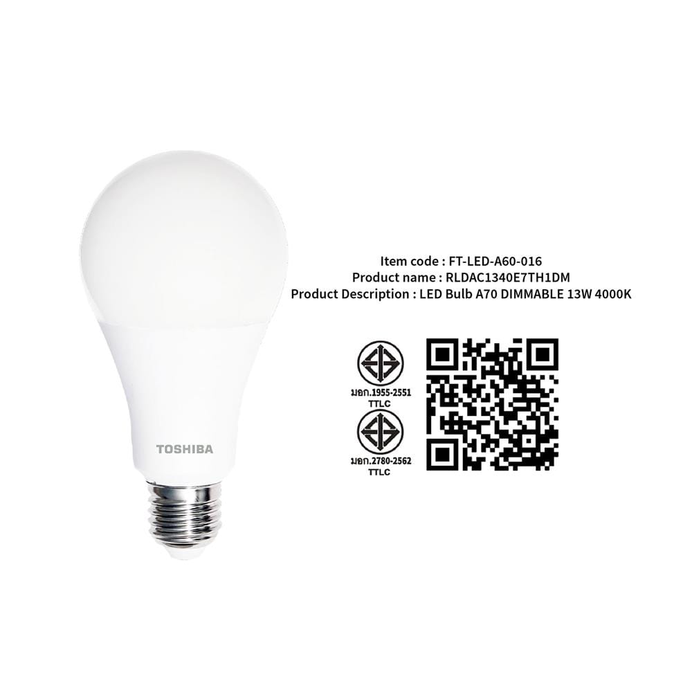 หลอด LED TOSHIBA A70 PREMIUM 13 วัตต์ COOL WHITE E27