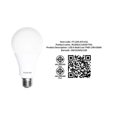 หลอด LED TOSHIBA A70 LOW THDI 13 วัตต์ DAYLIGHT E27_2