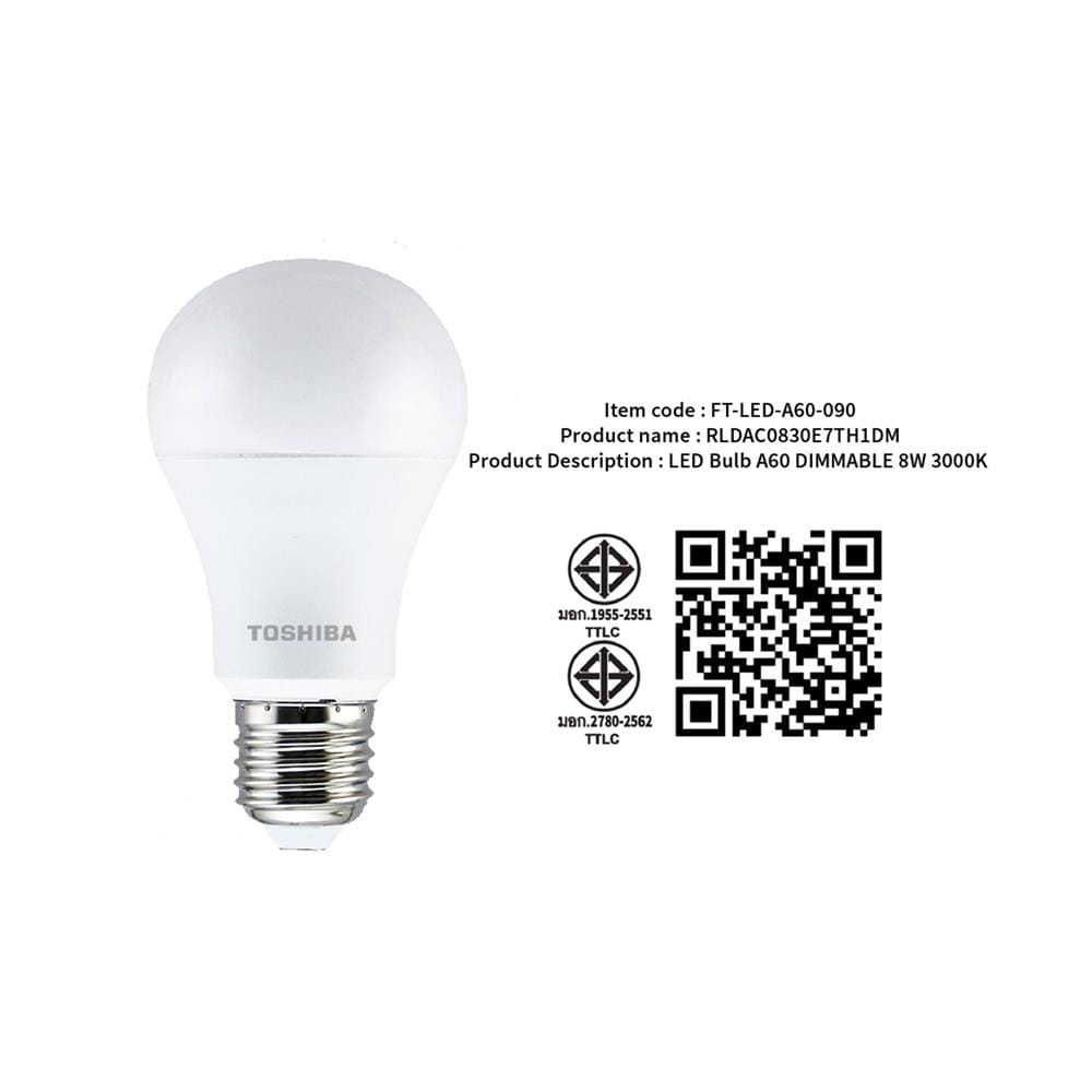 หลอด LED TOSHIBA A60 PREMIUM 8 วัตต์ WARM WHITE E27