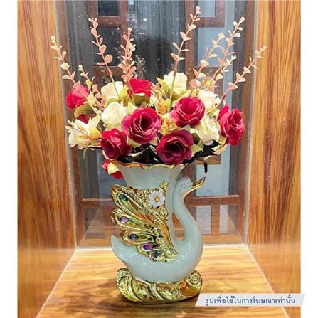 แจกันตกแต่งพร้อมกุหลาบสีเบจ INTERY CT209E041_07 สีขาว/ทอง/เบจ_2