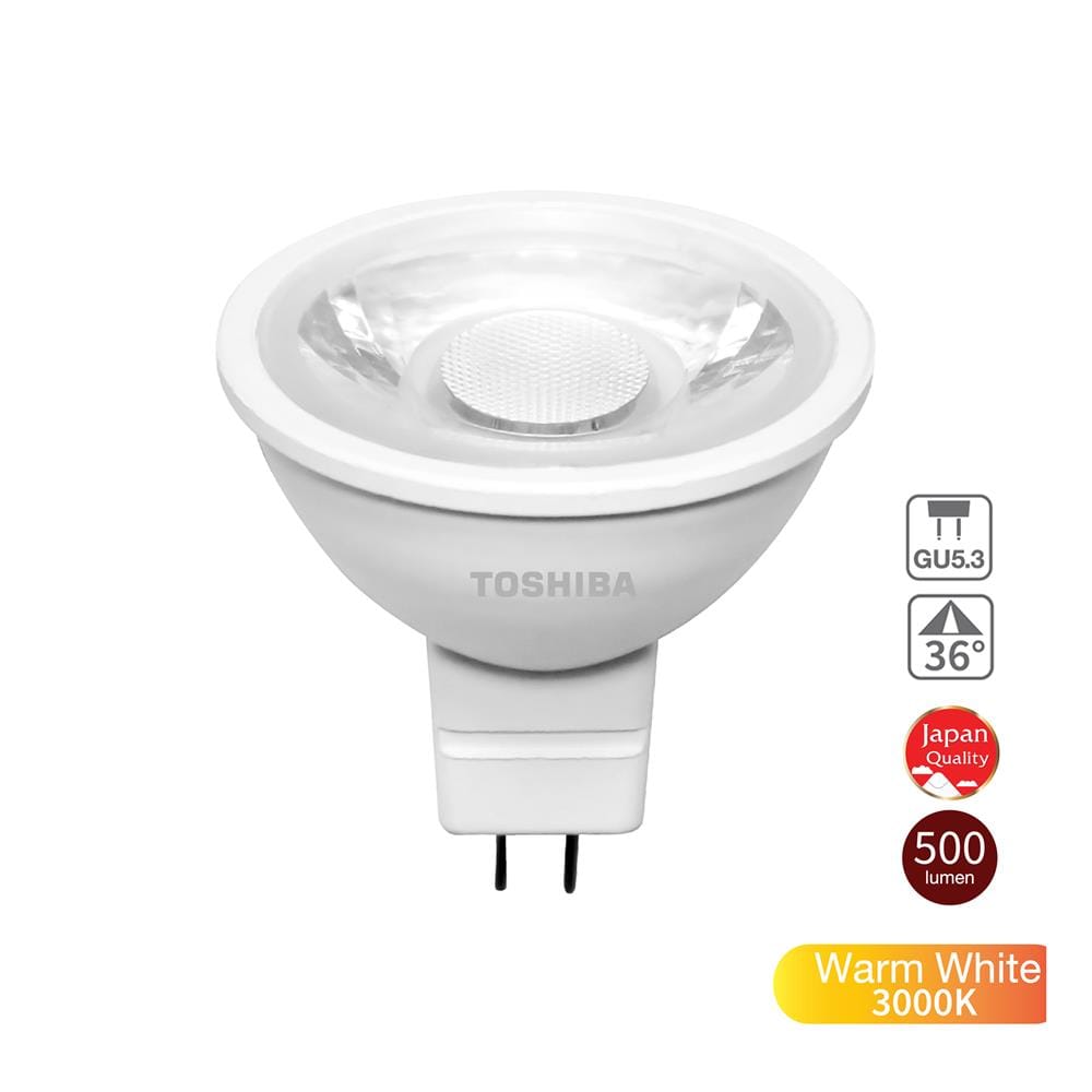 หลอด LED TOSHIBA MR16 3000K 12V 36D 7 วัตต์ WARM WHITE GU5.3