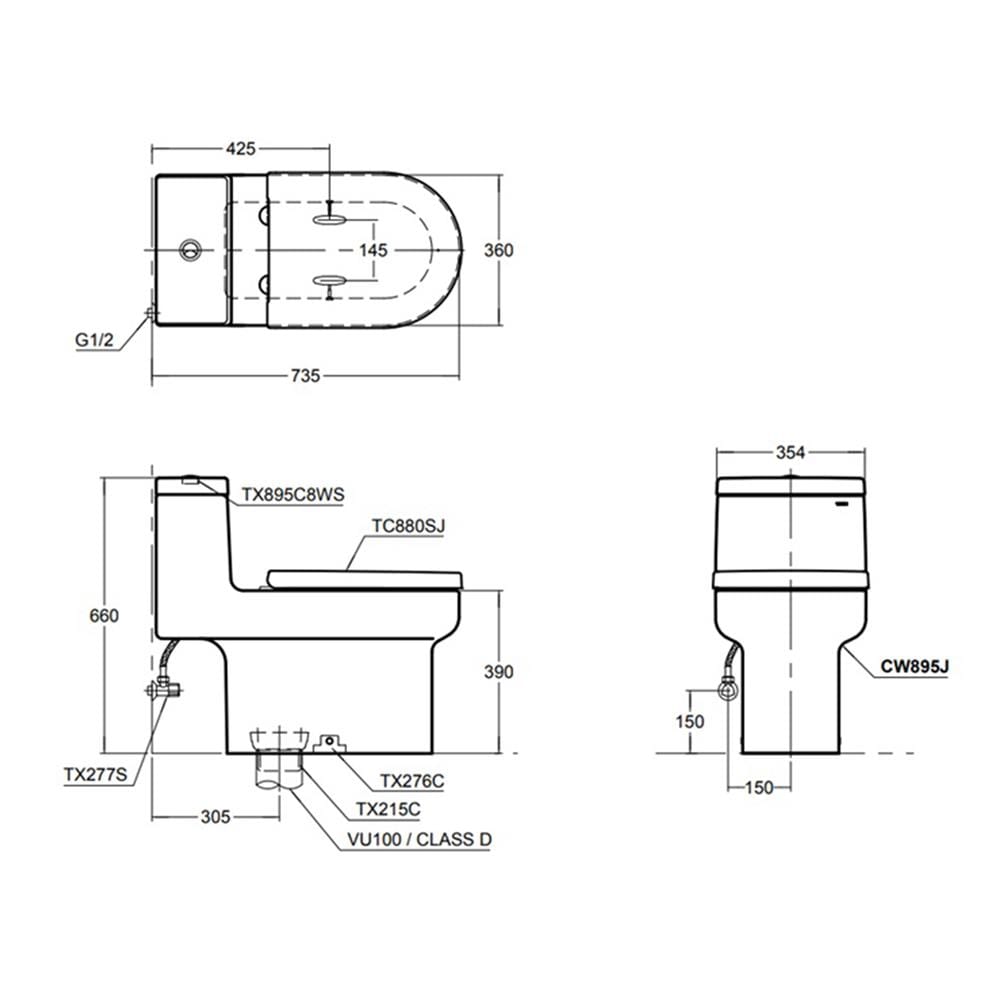 สุขภัณฑ์ 1 ชิ้น TOTO CW895 3/4.5 ลิตร สีขาว