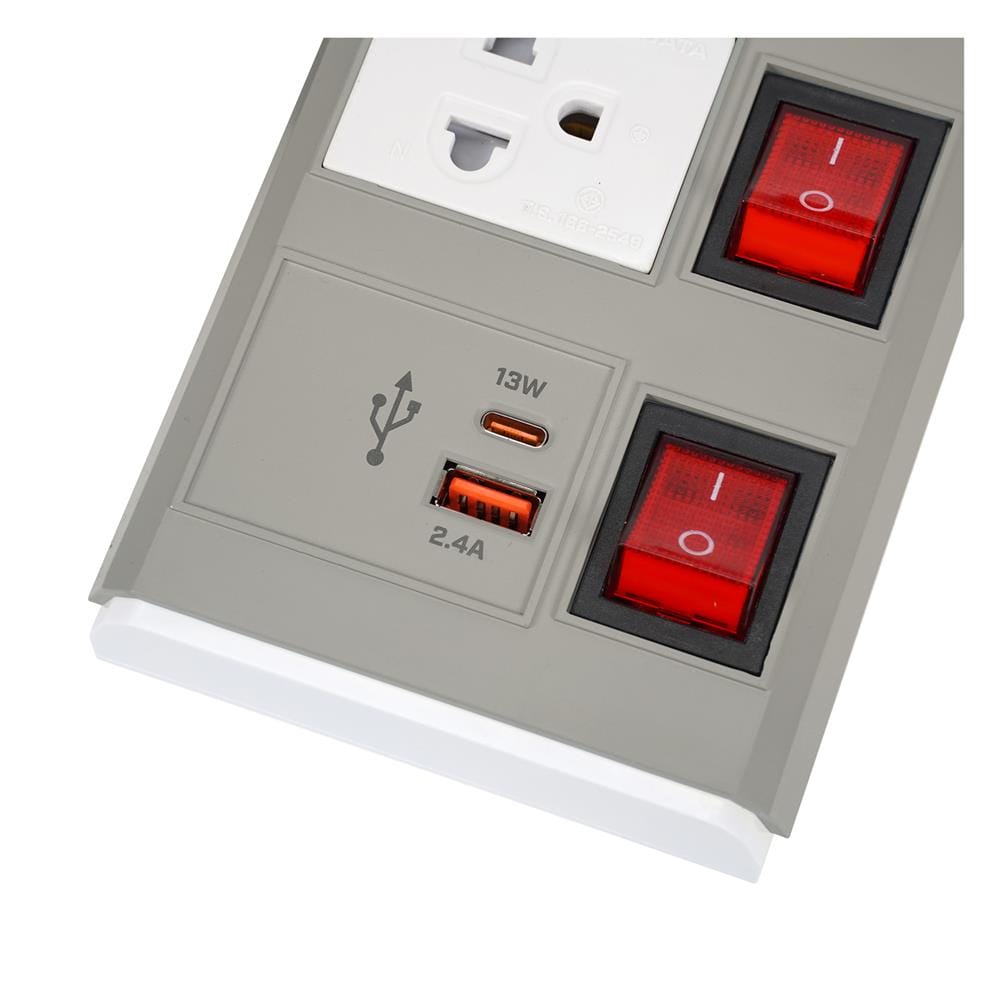 รางปลั๊กไฟ 3 ช่อง 4 สวิตช์ 1 USB-A 1 TYPE-C ELECKTA ETDU4264BE 16 แอมป์ 3 ม. สีเบจ