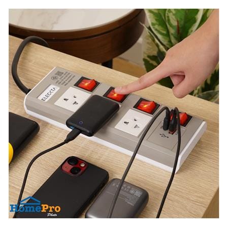 รางปลั๊กไฟ 3 ช่อง 4 สวิตช์ 1 USB-A 1 TYPE-C ELECKTA ETDU4264BE 16 แอมป์ 3 ม. สีเบจ_4