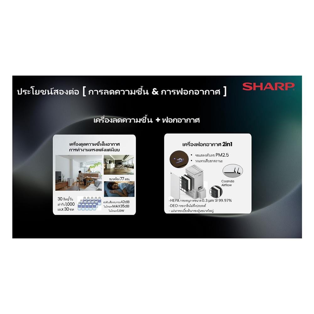 เครื่องลดความชื้น 77 ตร.ม. SHARP DW-T30FB-W สีขาว (4.5 ลิตร)