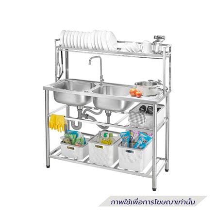 ซิงค์ขาตั้ง 2 หลุม 1 ที่พัก MESTER PSU120 สีเงิน_4