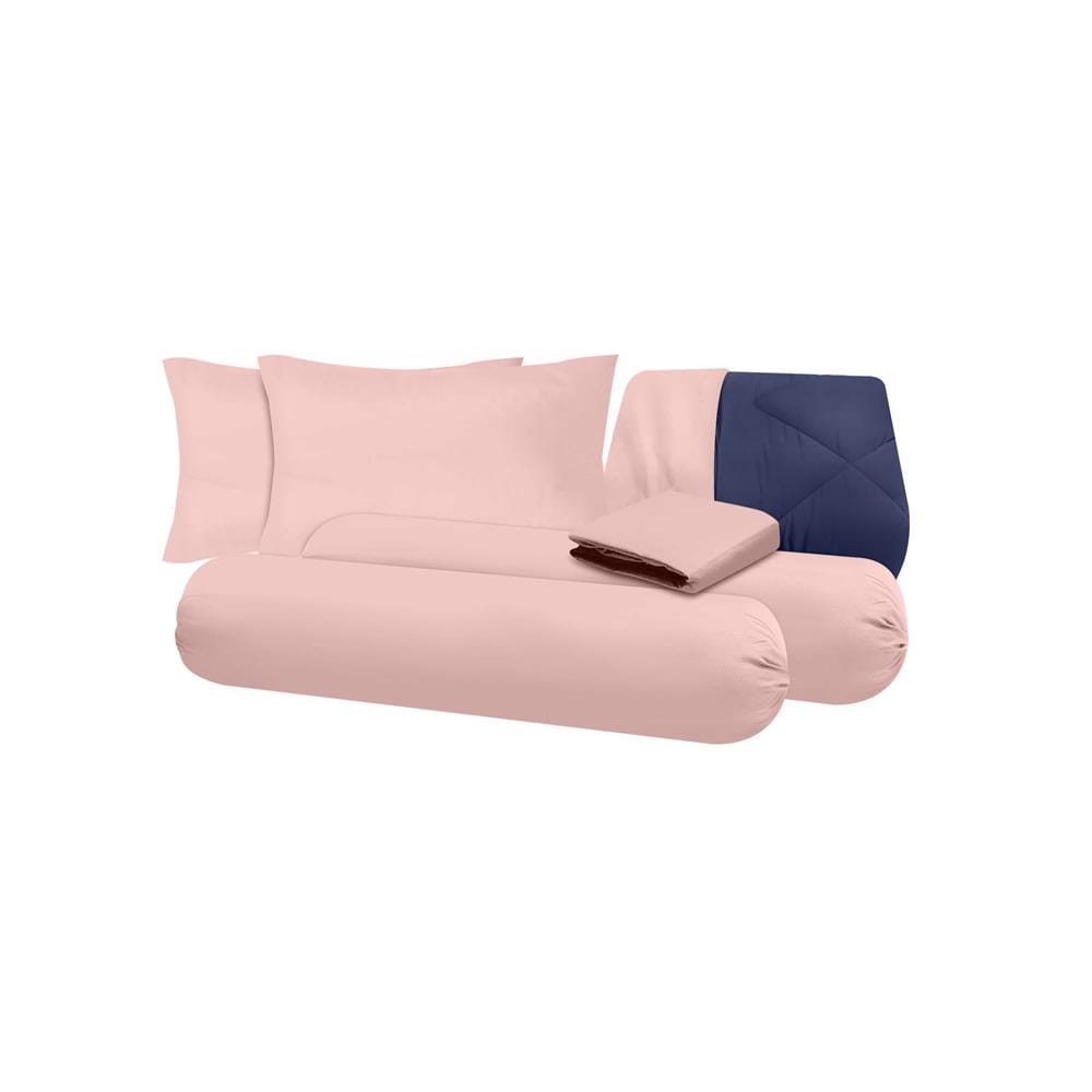 ชุดผ้าปูที่นอน 6 ฟุต (ชุด 6 ชิ้น) SANTA BEDDING สี PINK/NAVY BLUE