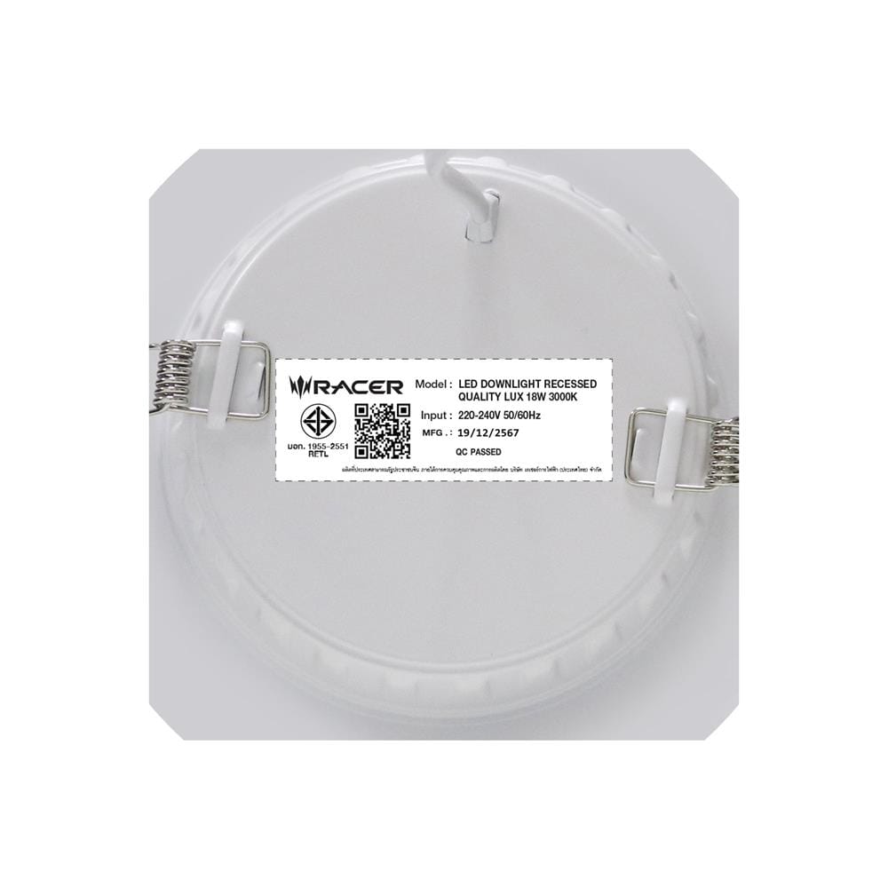 ดาวน์ไลท์ LED RACER QUALITY LUX RECESSED 6 นิ้ว 18 วัตต์ WARM WHITE สีขาว (1 แถม 1)