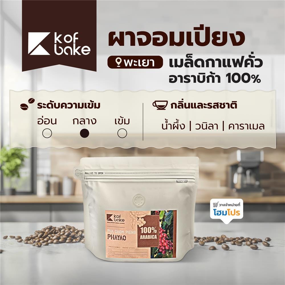 เมล็ดกาแฟคั่วอาราบิก้า KOF BAKE ผาจอมเปียง คั่วกลาง 200 กรัม