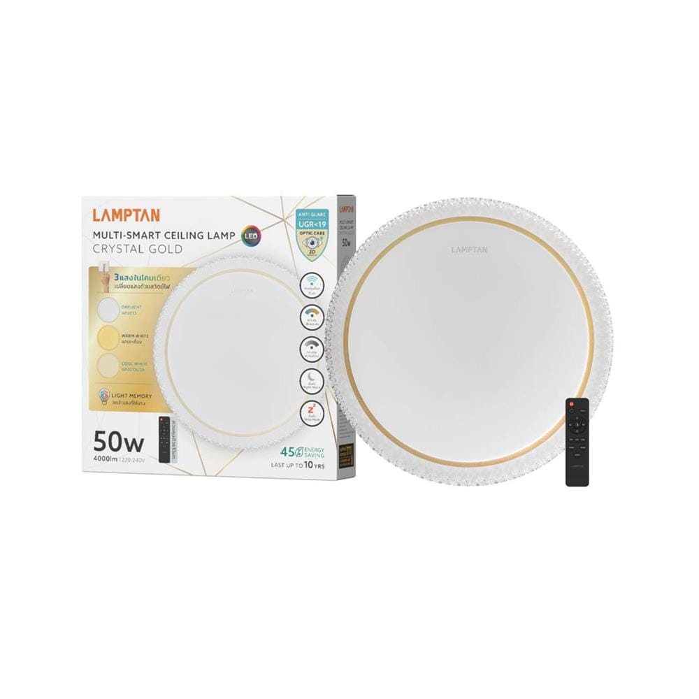 ไฟเพดาน LED LAMPTAN CRYSTAL GOLD 19 นิ้ว 50 วัตต์ DAYLIGHT/COOL WHITE/WARM WHITE สีขาว