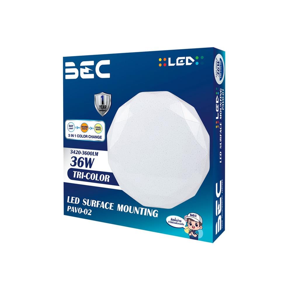 ไฟเพดาน LED BEC PAVO-02 15 นิ้ว 36 วัตต์ DAYLIGHT/COOL WHITE/WARM WHITE สีขาว