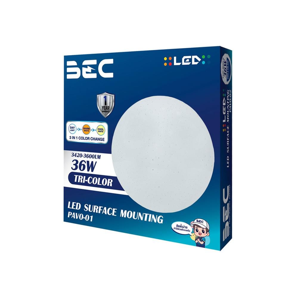 ไฟเพดาน LED BEC PAVO-01 15 นิ้ว 36 วัตต์ DAYLIGHT/COOL WHITE/WARM WHITE สีขาว