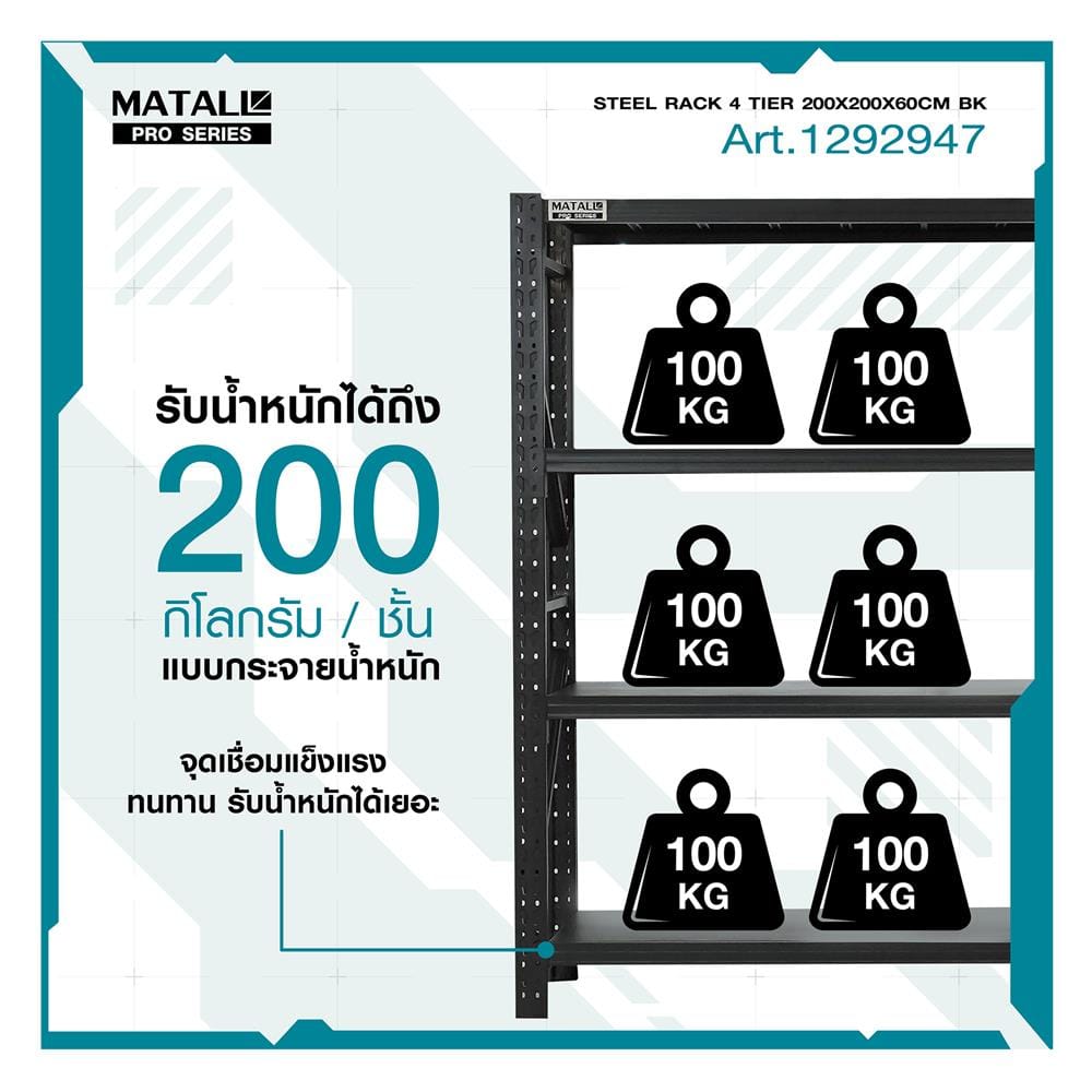 ชั้นเหล็ก 4 ชั้น MATALL PRO 200x200x60 ซม. สีดำ