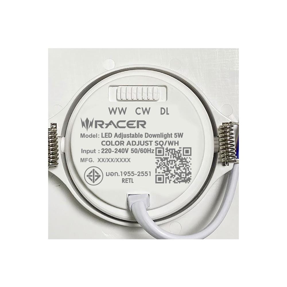 ดาวน์ไลท์ LED RACER HG ADJUST 3 นิ้ว 5 วัตต์ DAYLIGHT/COOL WHITE/WARM WHITE สีขาว
