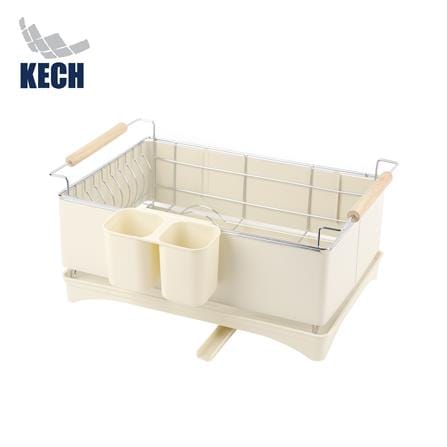 ชั้นคว่ำจานเหล็กพ่นสี หูจับไม้ KECH HANA สีครีม_1