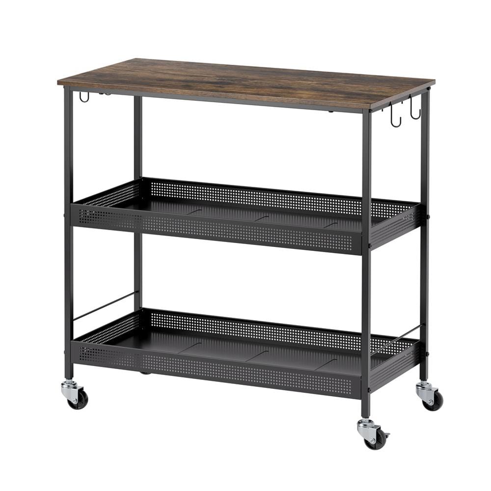 ชั้นวางของเหล็ก 3 ชั้น พร้อม TOP ไม้ มีล้อ STACKO RUSTIC 80x40x81.2 ซม. สีดำ