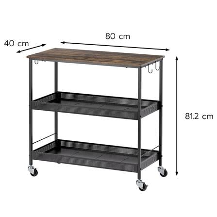 ชั้นวางของเหล็ก 3 ชั้น พร้อม TOP ไม้ มีล้อ STACKO RUSTIC 80x40x81.2 ซม. สีดำ_8