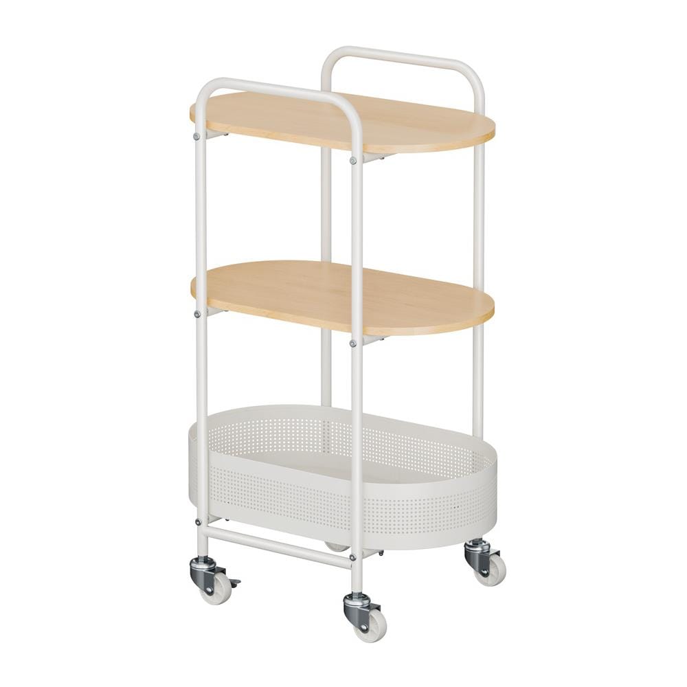 ชั้นวางของ 3 ชั้น พร้อม TOP ไม้ มีล้อ STACKO BOWA 49.5x32.6x80 ซม. สีขาว
