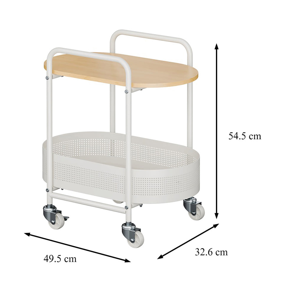 ชั้นวางของ 2 ชั้น พร้อม TOP ไม้ มีล้อ STACKO BOWA 49.5x32.6x54.5 ซม. สีขาว
