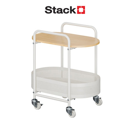 ชั้นวางของ 2 ชั้น พร้อม TOP ไม้ มีล้อ STACKO BOWA 49.5x32.6x54.5 ซม. สีขาว_1