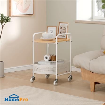 ชั้นวางของ 2 ชั้น พร้อม TOP ไม้ มีล้อ STACKO BOWA 49.5x32.6x54.5 ซม. สีขาว_5
