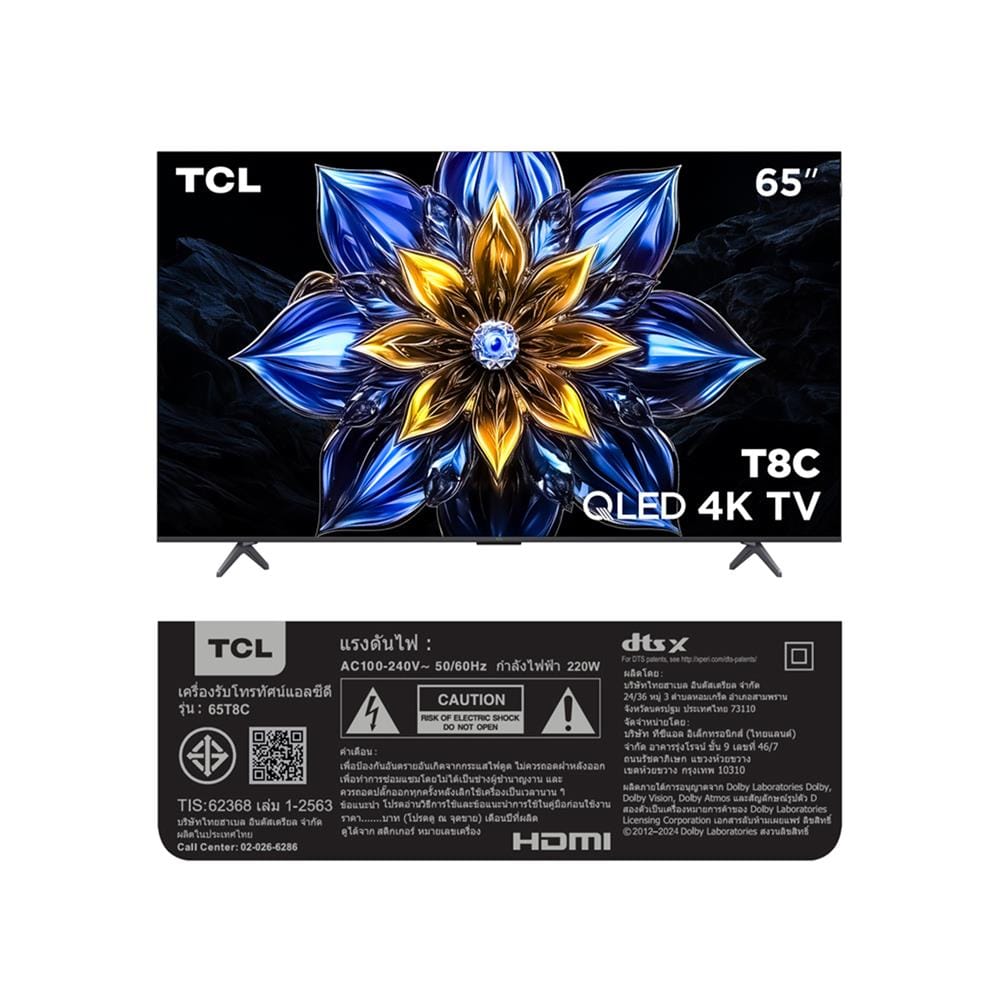 ทีวีคิวแอลอีดี 65 นิ้ว TCL (4K, QLED, GOOGLE TV) 65T8C