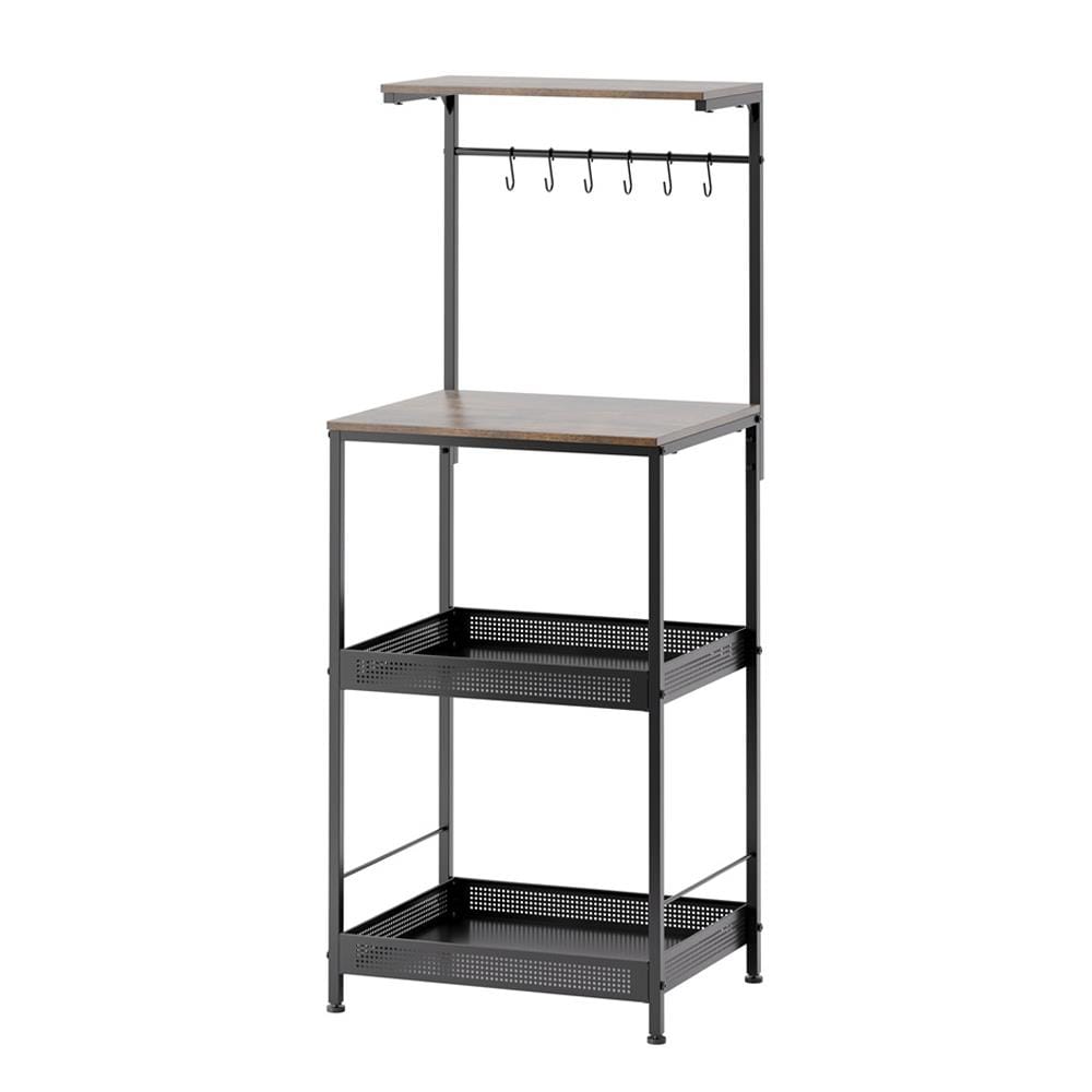 ชั้นวางของเหล็ก 3 ชั้น พร้อมชั้นแขวน และ TOP ไม้ มีล้อ STACKO RUSTIC 48x40.6x129.2 ซม. สีดำ