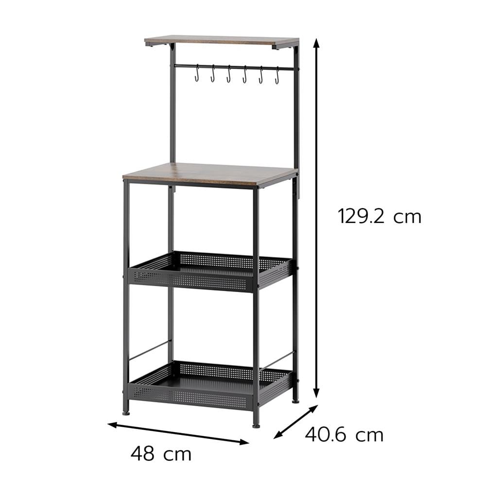 ชั้นวางของเหล็ก 3 ชั้น พร้อมชั้นแขวน และ TOP ไม้ มีล้อ STACKO RUSTIC 48x40.6x129.2 ซม. สีดำ