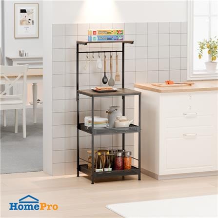 ชั้นวางของเหล็ก 3 ชั้น พร้อมชั้นแขวน และ TOP ไม้ มีล้อ STACKO RUSTIC 48x40.6x129.2 ซม. สีดำ_5
