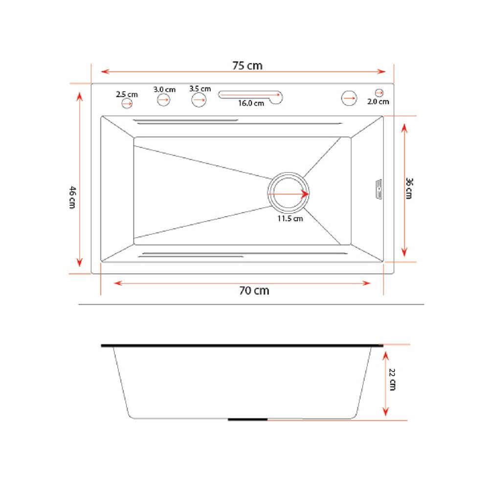 ซิงค์ฝัง 1 หลุม S-FLO NL0005 7546 SM01-B สีดำ
