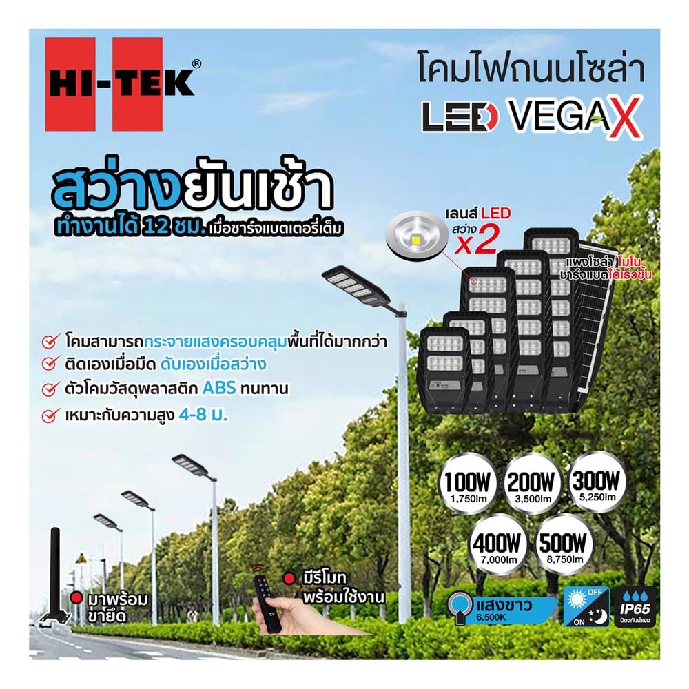 ไฟถนน SOLAR HI-TEK HFSSX 500 วัตต์ DAYLIGHT สีดำ
