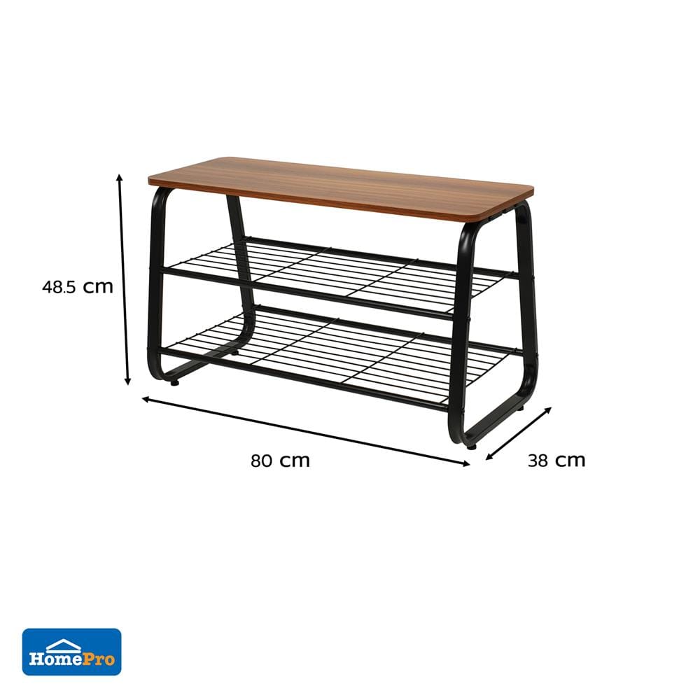 ชั้นวางรองเท้า 2 ชั้น พร้อม TOP ไม้ STACKO URBAN 80x38x48.5 ซม. สีดำ