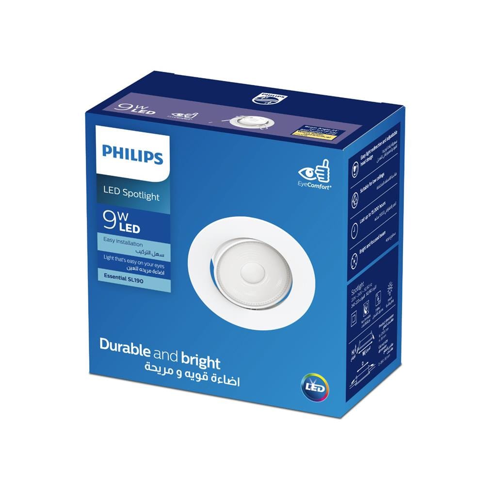 ดาวน์ไลท์ LED PHILIPS SPOTLIGHT SL190 4 นิ้ว 9 วัตต์ WARM WHITE สีขาว